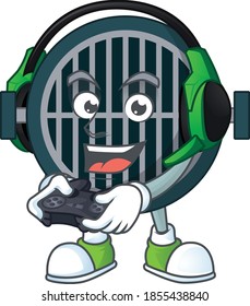 A cartoon design of grill clever gamer play wearing headphone. Vector illustration