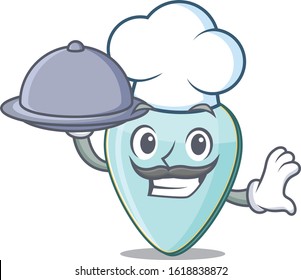 cartoon design of guitar plectrum as a Chef having food on tray