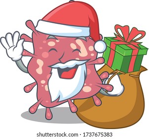 Cartoon design of haemophilus ducreyi Santa with Christmas gift