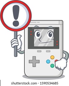 Cartoon design of handheld game Scroll raised up a sign