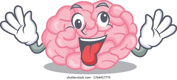 A cartoon design of human brain having a crazy face