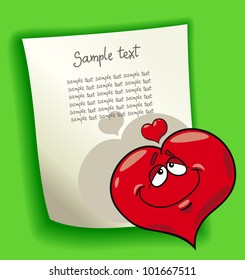 cartoon design illustration with blank page and funny heart in love