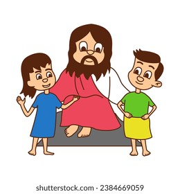 Cartoon design of jesus christ teaching children,vector illustration