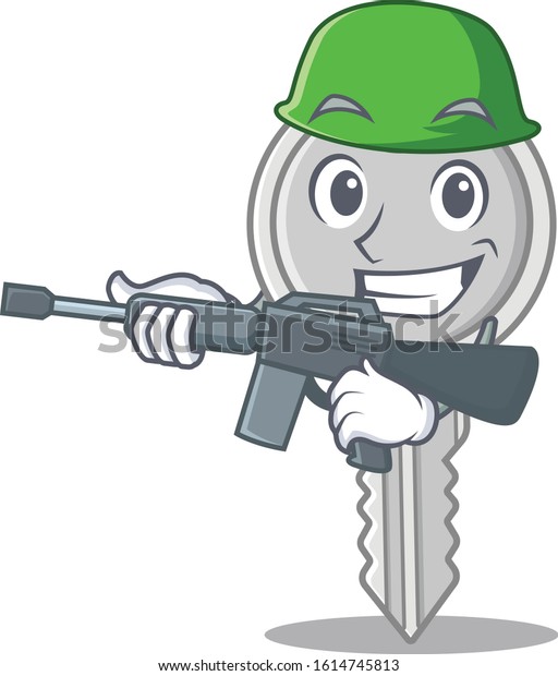 A cartoon\
design of key Army with machine\
gun