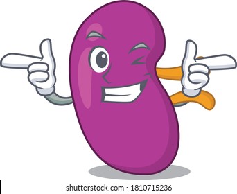 Cartoon design of kidney showing funny face with wink eye