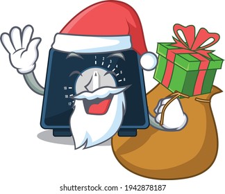Cartoon design of kitchen timer Santa having Christmas gift