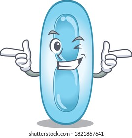 Cartoon design of klebsiella pneumoniae showing funny face with wink eye