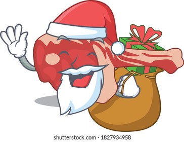 Cartoon design of leg of lamb Santa having Christmas gift