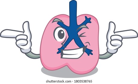 Cartoon design of lung showing funny face with wink eye