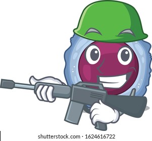 A cartoon design of lymphocyte cell Army with machine gun