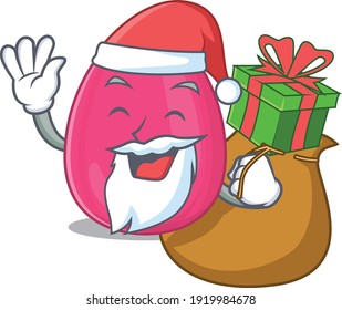 Cartoon design of makeup sponge Santa having Christmas gift. Vector illustration