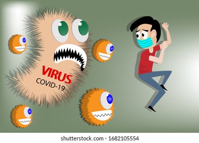 Cartoon design with man and virus