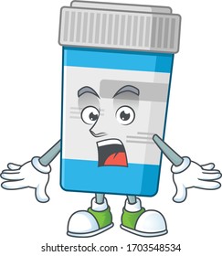 A cartoon design of medical bottle showing an amazed gesture