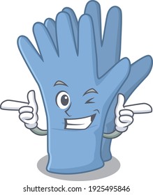 Cartoon Design Of Medical Gloves Showing Funny Face With Wink Eye