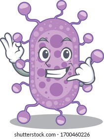 Cartoon design of mycobacterium with call me funny gesture