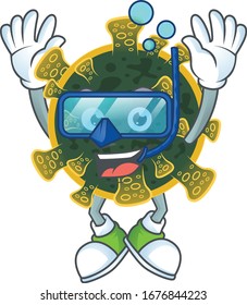 A cartoon design of new coronavirus trying Diving glasses