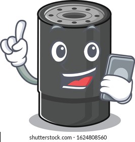 Cartoon design of oil filter speaking on a phone