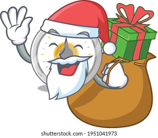 Cartoon design of old kitchen timer Santa having Christmas gift. Vector illustration