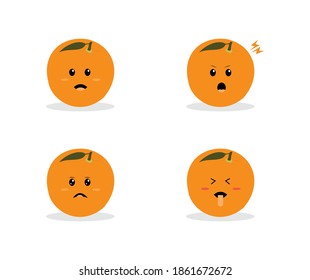 cartoon design of orange fruit in various expressions