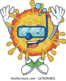 A cartoon design of outbreaks coronavirus trying Diving glasses