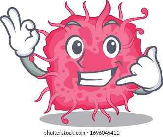 Cartoon design of pathogenic bacteria with call me funny gesture