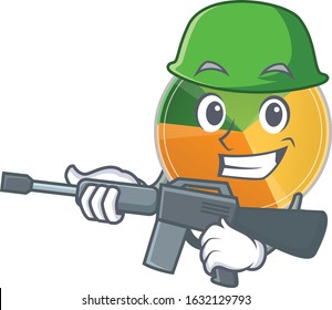 A cartoon design of pie chart Army with machine gun