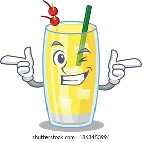 Cartoon design of pina colada cocktail showing funny face with wink eye