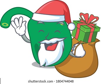 Cartoon design of pineal Santa having Christmas gift