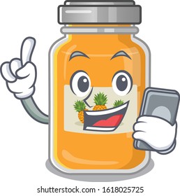 Cartoon design of pineapple jam speaking on a phone