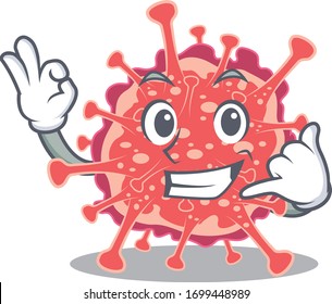 Cartoon design of polyploviricotina with call me funny gesture