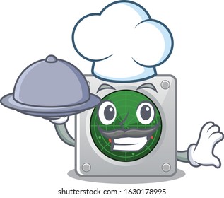 cartoon design of radar as a Chef having food on tray