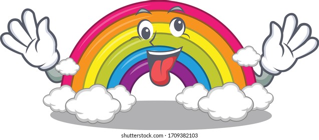A cartoon design of rainbow having a crazy face