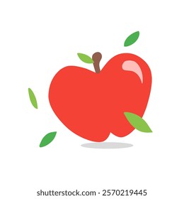 Cartoon design of a red apple with its leaves