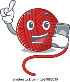 Cartoon design of red wool yarn speaking on a phone