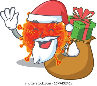 Cartoon design of riboviria Santa with Christmas gift