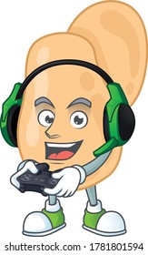 A cartoon design of sarcina talented gamer play with headphone and controller. Vector illustration