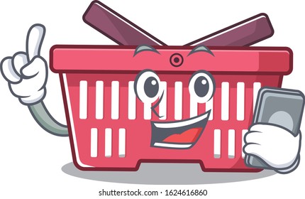 Cartoon design of shopping basket speaking on a phone