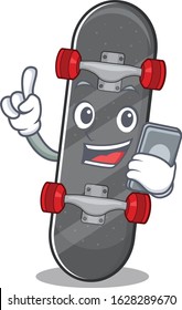 Cartoon design of skateboard speaking on a phone