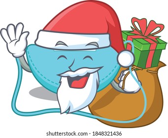 Cartoon design of sling bag Santa having Christmas gift