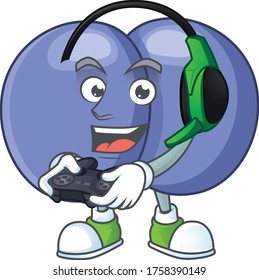 A cartoon design of streptococcus pneumoniae talented gamer play with headphone and controller