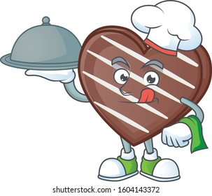 cartoon design of stripes chocolate bar as a Chef having food on tray