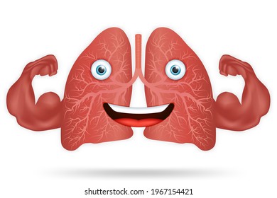 Cartoon design of Strong healthy human lungs and powerful cardiovascular with muscle biceps isolated on white background as healthy fit and health care concept. vector illustration