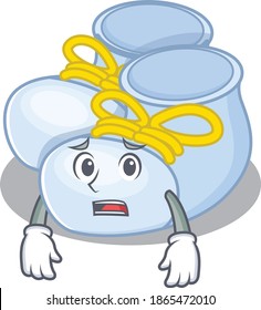 Cartoon design style of baby boy boots having worried face