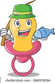 Cartoon design style of baby pacifier goes to fishing