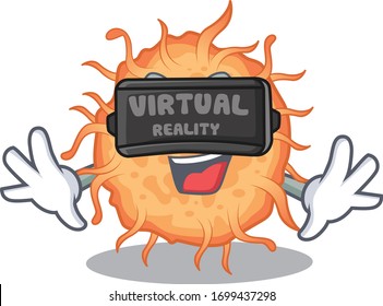 Cartoon design style of bacteria endospore with modern Virtual Reality headset