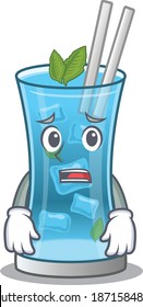 Cartoon design style of blue hawai cocktail having worried face