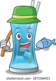 Cartoon design style of blue hawai cocktail goes to fishing