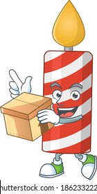 cartoon design style of candle having gift box. Vector illustration