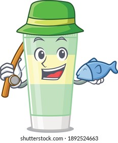 Cartoon design style of cleansing foam goes to fishing