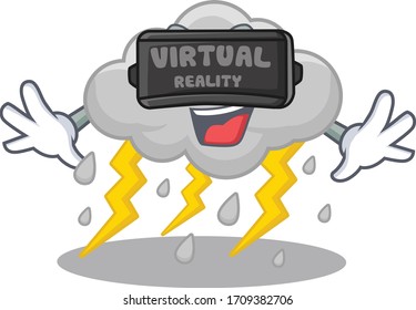 Cartoon design style of cloud stormy with modern Virtual Reality headset